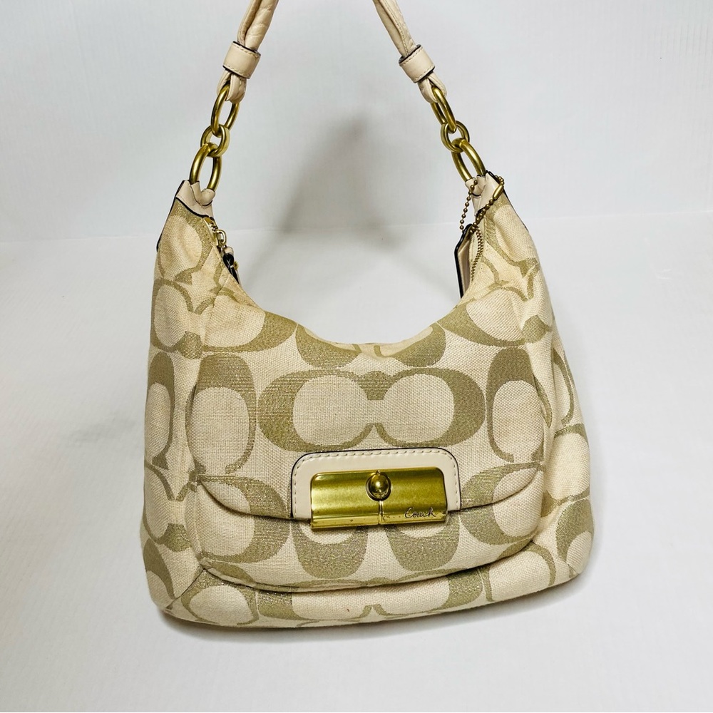 Coach, Kristen Signature Champagne Canvas & Leather Shoulder Bag